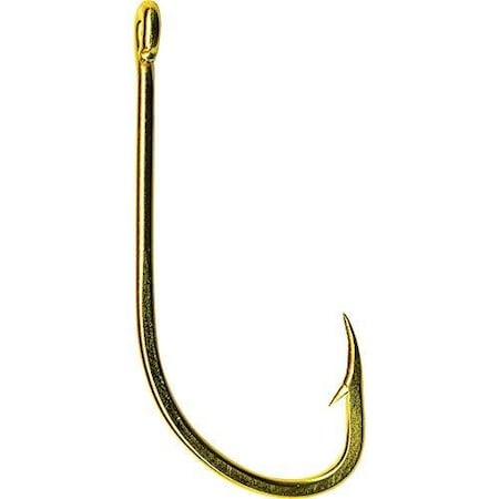 Mustad Classic Beak Hook, Size 12, Forged, Special Long Shank, Offset, Ringed Eye, 24Kt Gold, 100PK 92671-GL-12-100